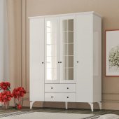Zenio Patara Plus 4 Kapak 2 Çekmeceli Yüksek Ayaklı Gardırop Beyaz - 3