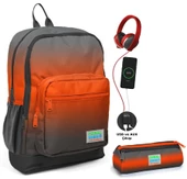 Coral High Siyah Turuncu Gradyan USB Soketli Okul Çantası ve Kalemlik Seti - Erkek Çocuk thumbnail 1