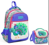 Coral High Mavi Yeşil Tavuskuşu Okul Sırt ve Beslenme Çantası Seti - Kız Çocuk thumbnail 1