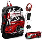 Coral High Siyah Kırmızı Araba USB Soketli Okul Çantası ve Kalemlik Seti - Erkek Çocuk thumbnail 1