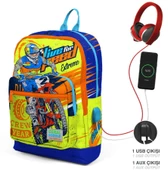 Coral High Sarı Mavi Motorsiklet USB Soketli Üçlü İlkokul Çanta Seti - Erkek Çocuk thumbnail 3