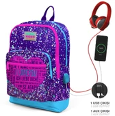 Coral High Mor Pembe Kalp İlkokul ve Günlük Sırt Çantası - Kız Çocuk - USB Soketli thumbnail 2