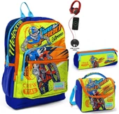 Coral High Sarı Mavi Motorsiklet USB Soketli Üçlü İlkokul Çanta Seti - Erkek Çocuk thumbnail 1