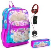 Coral High Pembe Mavi Tavşan USB Soketli Okul Çantası ve Kalemlik Seti - Kız Çocuk thumbnail 1