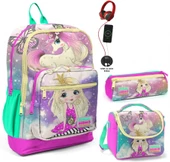 Coral High Su Yeşili Unicorn USB Soketli Üçlü İlkokul Çanta Seti - Kız Çocuk - 1