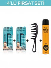 Fontenay Saç Şekillendirici Pudra Toz Wax  Matt Effect Mavi X2 +Şekil Tarağı+Saç Spreyi 2 400ml 4lü - 1