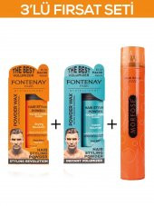 Fontenay Saç Şekillendirici Pudra Toz Wax Ultra Strong Turuncu 20gr + Matt Effect Mavi 20 gr + 400ml Saç Spreyi 3lü Set - 1