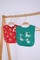 Babyhola Dino-Yılbaşı Desen Sıvı Geçirmez 2li Mama Önlüğü 11228 - 1