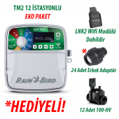 Rain Bird Dış Mekan TM2-12 İstasyonlu Kontrol Ünitesi + LNK2 WIFI Modülü + 12 Adet 100HV Vana Seti - 1