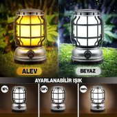 Dekoratif Outdoor Kamp Lambası Ledli Kırmızı Alev Beyaz Işıklı El Feneri Işıldak Şarjlı Çift Modlu - 1