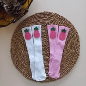 MARS BABY Kız Bebek Beyaz Pembe Ananas Keçe Figürlü Dizaltı Çorap - 1