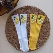 MARS BABY Kız Bebek Beyaz Sarı Limon Keçe Figürlü Dizaltı Çorap - 1