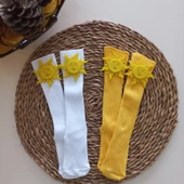 MARS BABY Kız Bebek Beyaz Sarı Güneş Keçe Figürlü Dizaltı Çorap - 1