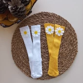 MARS BABY Kız Bebek Beyaz Sarı Çiçek Papatya Keçe Figürlü Dizaltı Çorap - 1