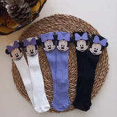 MARS BABY Kız Bebek Beyaz Lila Siyah Mickey Minnie Mouse Keçe Figürlü Dizaltı Çorap - 1