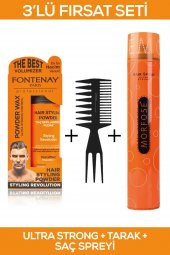Fontenay Saç Şekillendirici Pudra Toz Wax Ultra Strong Turuncu + Şekil Tarağı + Saç Spreyi 400ml 3Lü Set - 1
