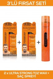 Fontenay Saç Şekillendirici Pudra Toz Wax Ultra Strong Turuncu 20gr X2 + 400ml Saç Spreyi 3Lü Set - 1