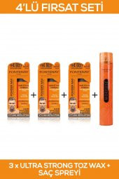 Fontenay Saç Şekillendirici Pudra Toz Wax Ultra Strong Turuncu X3 +  Saç Spreyi 400ml 4Lü Set - 1