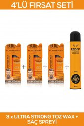 Fontenay Saç Şekillendirici Pudra Toz Wax Ultra Strong Turuncu X3 +  Saç Spreyi 400ml 4Lü Set 3 - 1