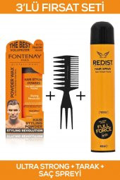 Fontenay Saç Şekillendirici Pudra Toz Wax Ultra Strong Turuncu + Şekil Tarağı + Saç Spreyi 400ml 3Lü Set 2 - 1
