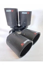 90 mm. Çiftli TAKIM SAĞ/SOL Yuvarlak dudaklı KARBON KAPLAMA AKRAPOVIC Egzoz eksoz Çıkışı thumbnail 1