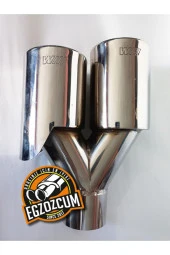 90 mm. Tam krom paslanmaz çiftli, sağ egzoz ucu. (M logolu) thumbnail 2