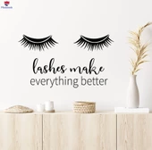 Dekorasyon Duvar Sticker Makyaj Kirpikleri Her Şeyi Daha İyi Hale Getirir Güzellik Salonu Kelimeler Çıkartmalar thumbnail 1