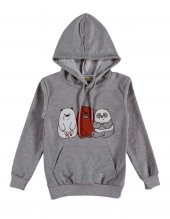 Kız Çocuk Gri Renk Panda Baskılı Over Fit Kanguru Cepli Kapüşonlu Sweatshirt - 1