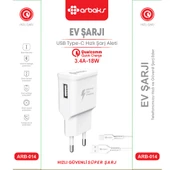 TYPE-C / 3.4A-18W Qualcomm Hızlı Şarj Aleti Arbaks ARB-014 - 1