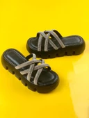 Basskan Pess Sİyah Balon Ortopedik Taban Çapraz Taşlı Terlik thumbnail 3