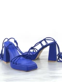 Basskan Mekl Mavi Yüksek Kalın Topuk Biyeli Platform Bilekten Bağlama Ayakkabı thumbnail 2