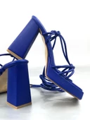 Basskan Mekl Mavi Yüksek Kalın Topuk Biyeli Platform Bilekten Bağlama Ayakkabı thumbnail 3