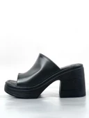 Basskan Siyah Denve Cilt Hazır Yüksek Topuk Platform Ortopedik Konfor Taban Topuklu Terlik Ayakkabı thumbnail 1