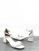 Basskan Beyaz Mend Alçak Topuk Tek Bant Bilekten Bağlama Ayakkabı - 2