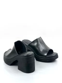 Basskan Siyah Denve Cilt Hazır Yüksek Topuk Platform Ortopedik Konfor Taban Topuklu Terlik Ayakkabı thumbnail 2