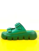 Basskan Yeşil Terr Yüksek Konfor Ortopedik Taban Çift Bant Cilt Sandalet Terlik thumbnail 1