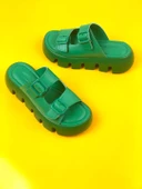 Basskan Yeşil Terr Yüksek Konfor Ortopedik Taban Çift Bant Cilt Sandalet Terlik thumbnail 2