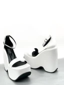 Basskan Beyaz Koff Saten Yüksek Dolgu Taban Platform Tek Bant Sandalet - 2