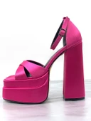 Basskan Renc Fuşya Saten Yüksek Çift Platform Topuklu Sandalet - 1