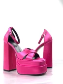 Basskan Renc Fuşya Saten Yüksek Çift Platform Topuklu Sandalet - 2