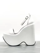 Basskan Beyaz Koff Saten Yüksek Dolgu Taban Platform Tek Bant Sandalet - 1