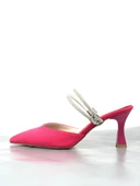 Basskan Lenm Fuşya Nubuk Sivri Burun Taşlı Terlik  Ayakkabı thumbnail 1