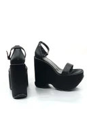 BAsskan Siyah Koff Saten Yüksek Dolgu Taban Platform Tek Bant Sandalet - 3