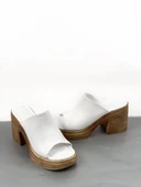 Basskan Beyaz Denve Cilt Hazır Yüksek Topuk Platform Ortopedik Konfor Taban Topuklu Terlik Ayakkabı thumbnail 3