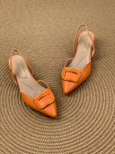 Basskan Kare Turunucu Alçak Topuk Arkası Açık Kare Tokalı Sandalet Terlik - 3