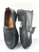 Basskan Siyah Poxy Cilt Poli Ortopedik Konfor Taban Oxford Makosen Yüksek Taban Ayakkabı thumbnail 3