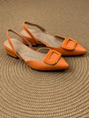 Basskan Kare Turunucu Alçak Topuk Arkası Açık Kare Tokalı Sandalet Terlik - 1