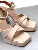 Basskan Rosd Bej Tek Platform Yüksek Topuk Çapraz Bantlı Ayakkabı Sandalet - 3