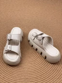 Basskan  Bej Terr Yüksek Konfor Ortopedik Taban Çift Bant Cilt Sandalet Terlik thumbnail 2