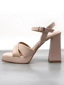 Basskan Rosd Bej Tek Platform Yüksek Topuk Çapraz Bantlı Ayakkabı Sandalet - 1